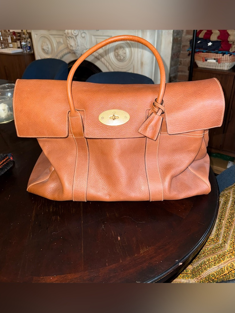 Mulberry Piccadilly Weekend Bag Leather Top-Handle Tote in Cognac Brown